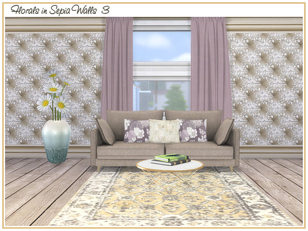 Sims 4 Florals in Sepia Walls by marcorse at TSR