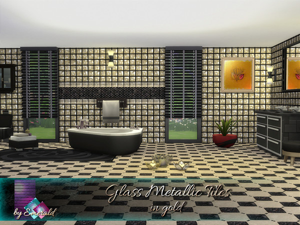 Sims 4 Glass Metallic Tiles in gold by emerald at TSR