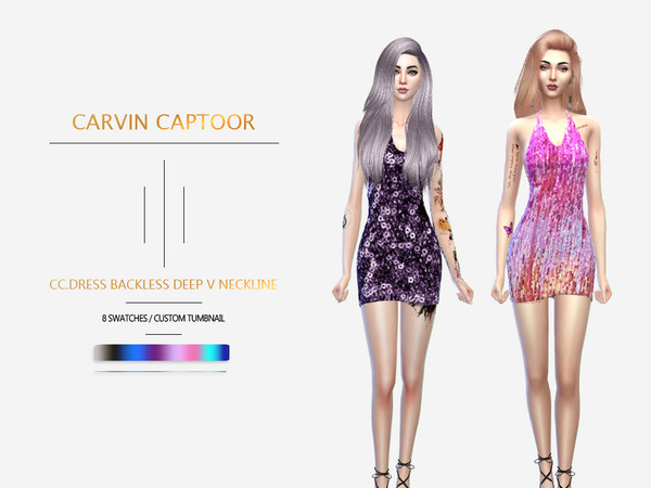 Sims 4 Dress backless deep v neckline by carvin captoor at TSR