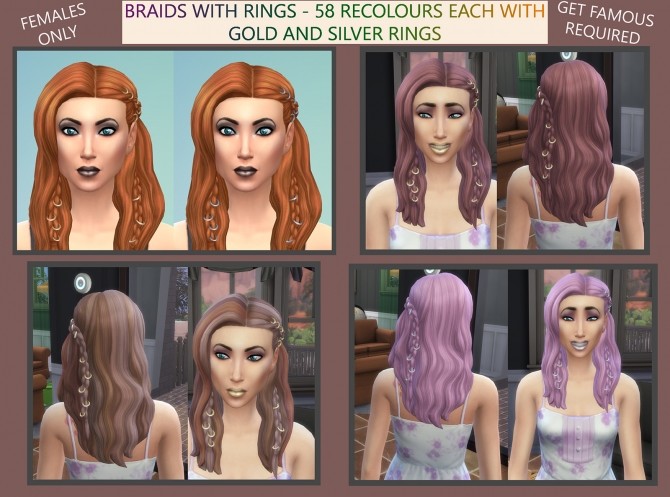 Sims 4 Braids with Rings 58 Recolours by Simmiller at Mod The Sims