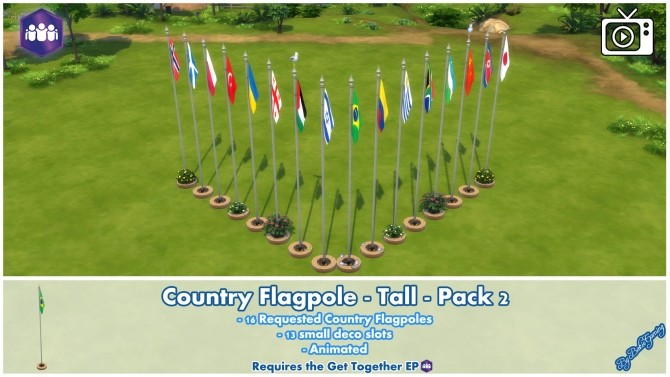 Sims 4 Animated Country Flagpoles Tall Pack 2 by Bakie at Mod The Sims