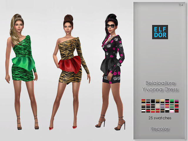 Sims 4 Belaloallure Yvonna Dress Recolor at Elfdor Sims
