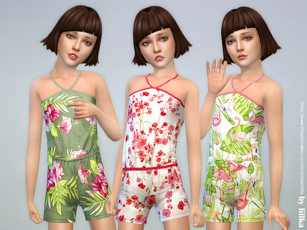 Sims 4 Floral Print Romper for Girls by lillka at TSR
