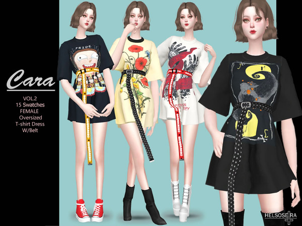 Sims 4 CARA Vol.2 Oversize Tee Dress by Helsoseira at TSR