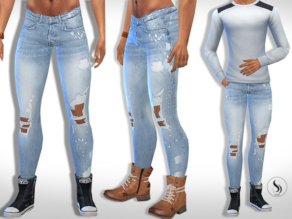 Sims 4 Men Splashed Effect Fit Jeans by Saliwa at TSR
