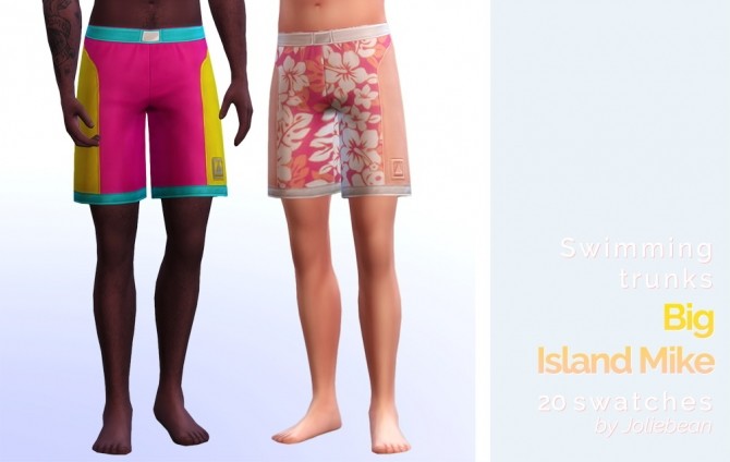 Sims 4 Big Island Mike swim trunks in 20 swatches at Joliebean