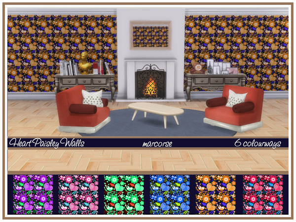 Sims 4 Heart Paisley Walls by marcorse at TSR