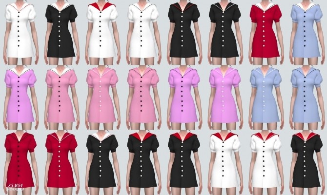 Sims 4 Sailor Puff Sleeves Dress (P) at Marigold