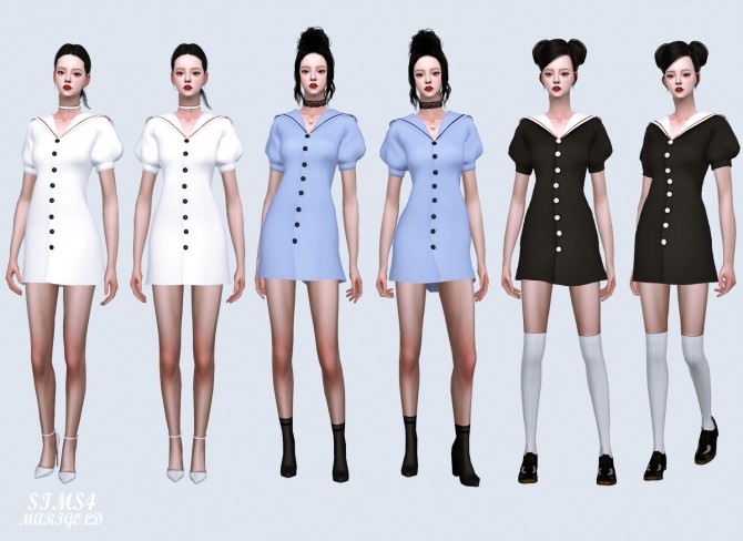 Sims 4 Sailor Puff Sleeves Dress (P) at Marigold