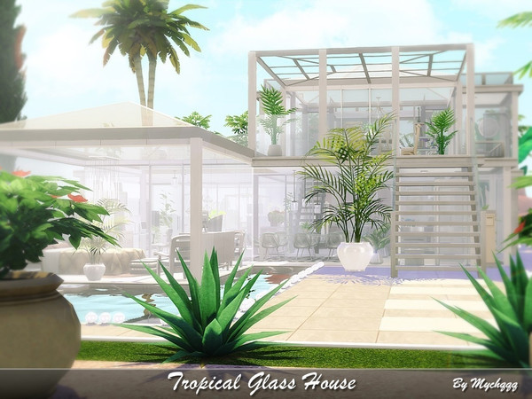 Sims 4 Tropical Glass House by MychQQQ at TSR