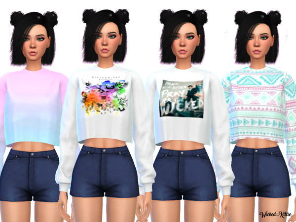 Sims 4 Loose Cropped Sweatshirt by Wicked Kittie at TSR