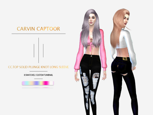 Sims 4 Solid Plunge Knot Long Sleeve by carvin captoor at TSR