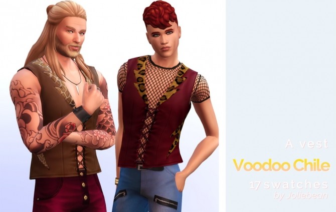 Sims 4 Voodoo Chile vest in 17 swatches at Joliebean