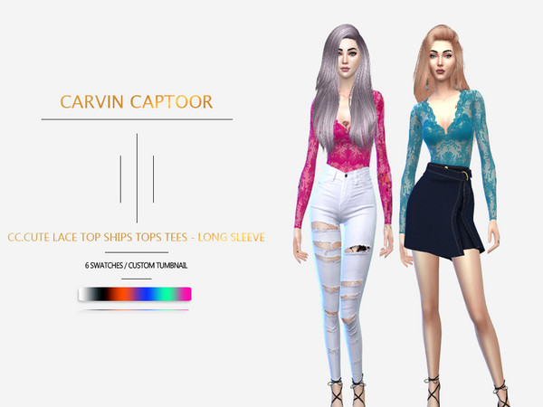Sims 4 Cute Lace Top Ships Tops Tees by carvin captoor at TSR