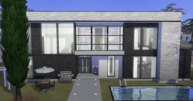 Sims 4 Monochrome Modern house by NoteCat at Mod The Sims