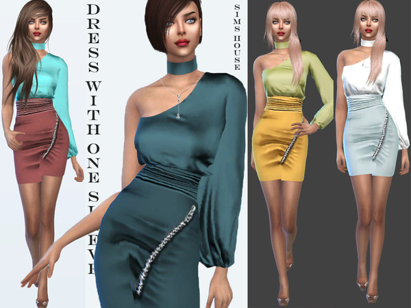 Sims 4 Dress with one sleeve by Sims House at TSR