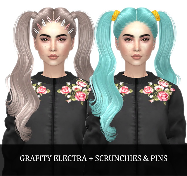 Sims 4 ELECTRA HAIR + SCRUNCHIES & PINS at Grafity cc