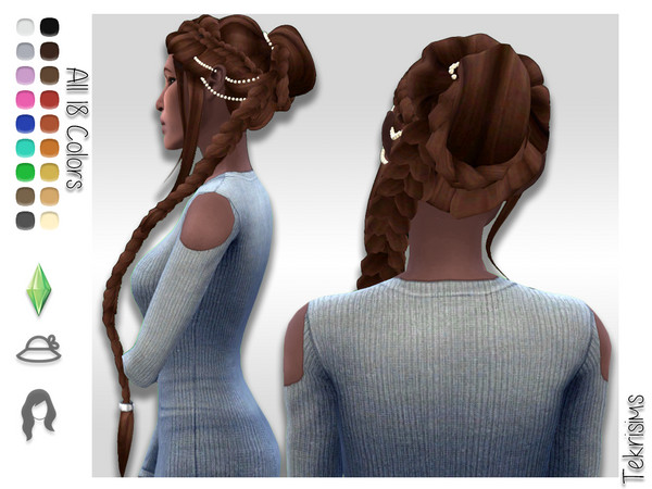 Sims 4 Nadia long intricate hair with decorative pearls by TekriSims at TSR