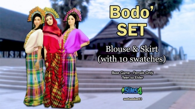 Sims 4 Hijab Model 056, Bodo set & Fish Dress with Slogan Shawl at Aan Hamdan Simmer93
