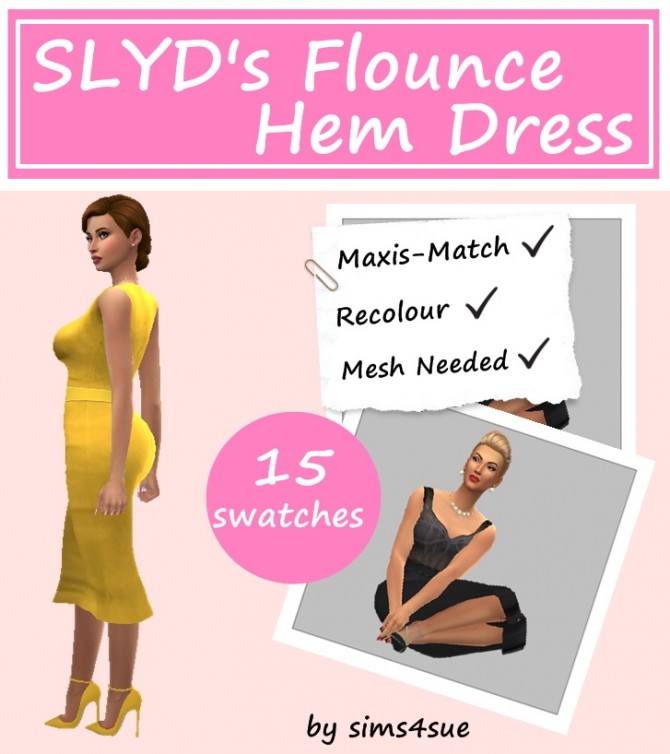 Sims 4 LYD’S FLOUNCE HEM DRESS RECOLOUR at Sims4Sue