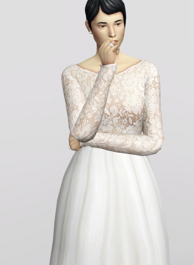 Sims 4 White clover embroidered gown at Rusty Nail