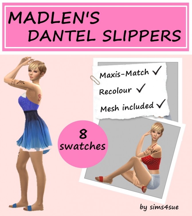 Sims 4 MADLEN’S DANTEL SLIPPERS RECOLOUR at Sims4Sue