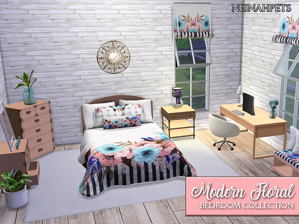 Sims 4 Modern Floral Bedroom by neinahpets at TSR