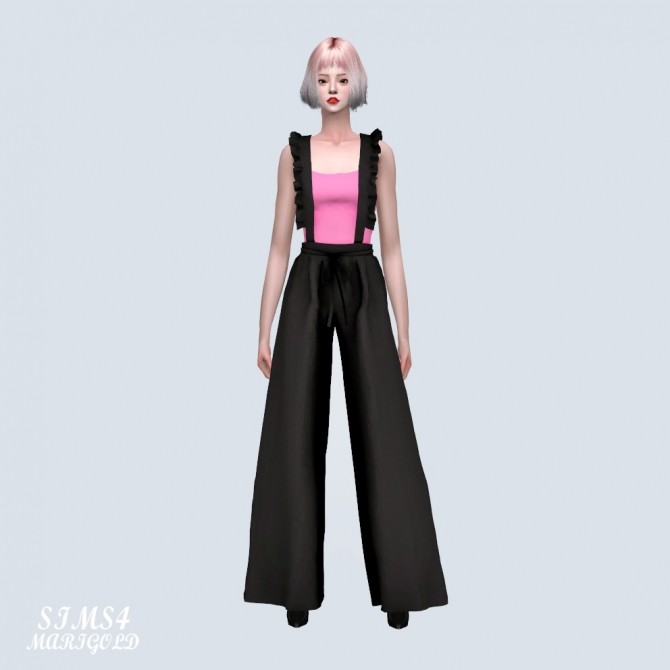 Sims 4 Suspender Long Wide Pants With Sleeveless (P) at Marigold