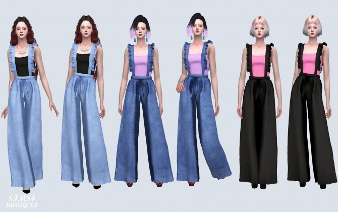 Sims 4 Suspender Long Wide Pants With Sleeveless (P) at Marigold