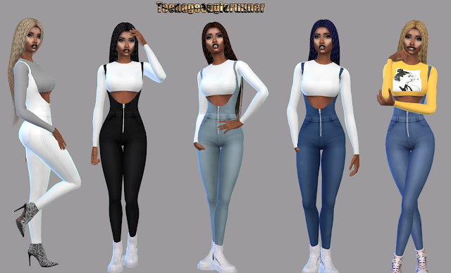Sims 4 Comfy Denim Jumpsuit Recolor at Teenageeaglerunner