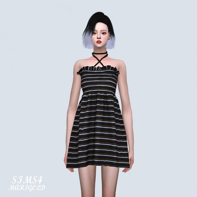 Sims 4 X Strap Frill Mini Dress V2 (P) at Marigold