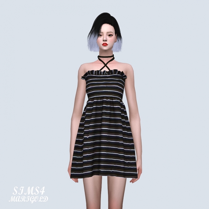 X Strap Frill Mini Dress V2 (P) at Marigold » Sims 4 Updates