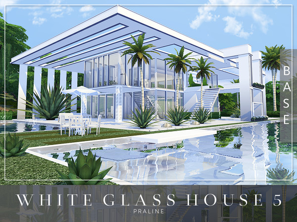 Sims 4 White Glass House 5 by Pralinesims at TSR