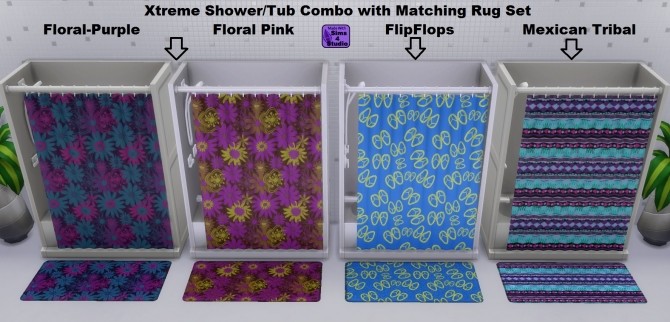 Sims 4 Xtreme Shower/Tub Combo with Matching Rug Set by wendy35pearly at Mod The Sims