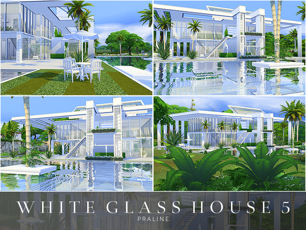 Sims 4 White Glass House 5 by Pralinesims at TSR