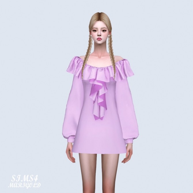 Sims 4 Spring Off Shoulder Frill Mini Dress (P) at Marigold