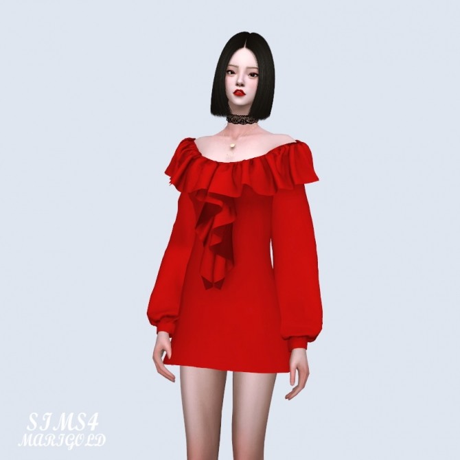 Sims 4 Spring Off Shoulder Frill Mini Dress (P) at Marigold