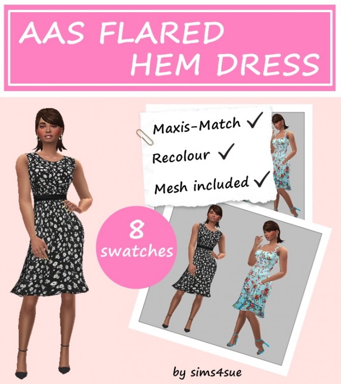 Sims 4 AAS FLARED HEM DRESS RECOLOUR at Sims4Sue