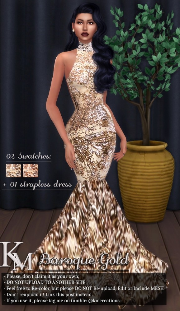 Sims 4 Baroque Gold dress by Katarina at KM
