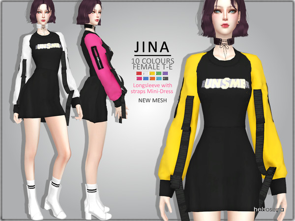 Sims 4 JINA Strap sleeve Dress by Helsoseira at TSR