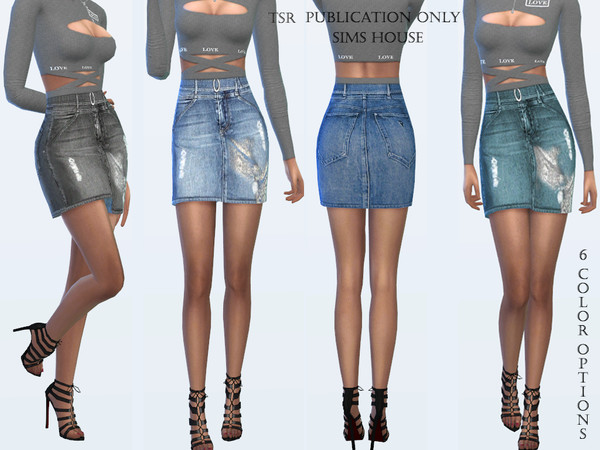 Sims 4 Denim skirt with belt by Sims House at TSR