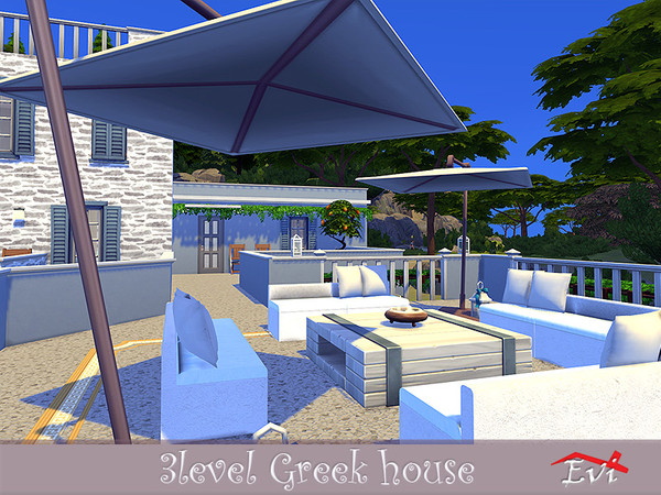 Sims 4 3 Level Greek house by evi at TSR