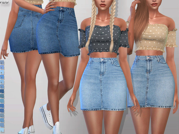 Sims 4 Denim Jeans Skirt 094 by Pinkzombiecupcakes at TSR