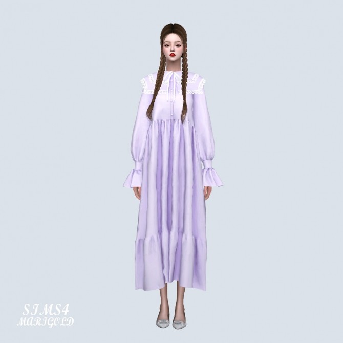 Sims 4 Big Square Collar Long Dress at Marigold