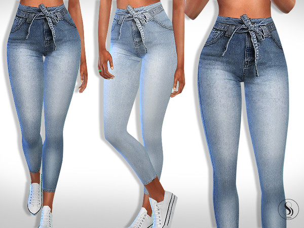 Sims 4 Skinny Fit Tied High Waist Jeans by Saliwa at TSR