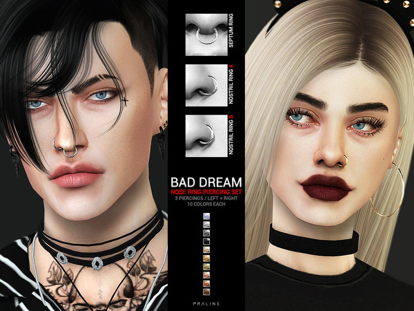 Sims 4 Bad Dream Nose Ring Piercing Set by Pralinesims at TSR