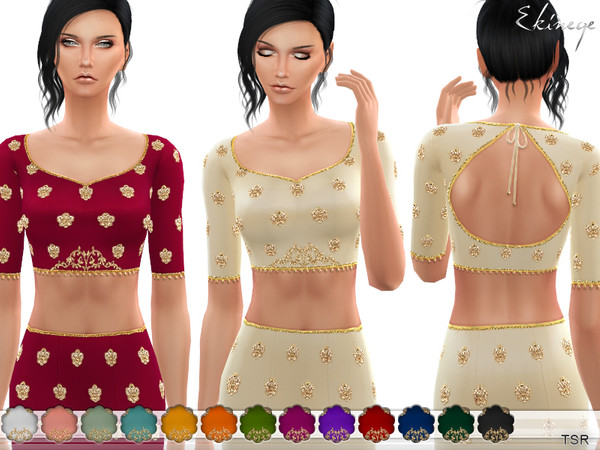 Sims 4 Ethnic embroidered open back cropped top by ekinege at TSR