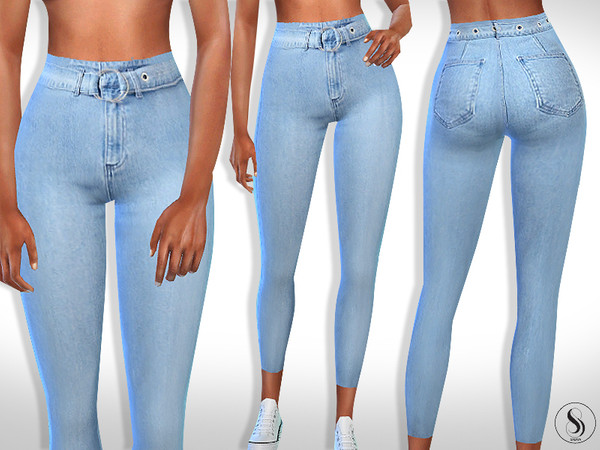 Sims 4 High Waist Denim Belt Jeans by Saliwa at TSR