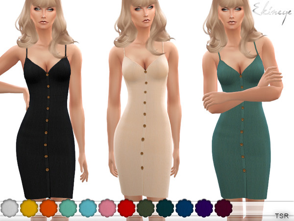 Sims 4 Ribbed Button Front Bodycon Dress by ekinege at TSR