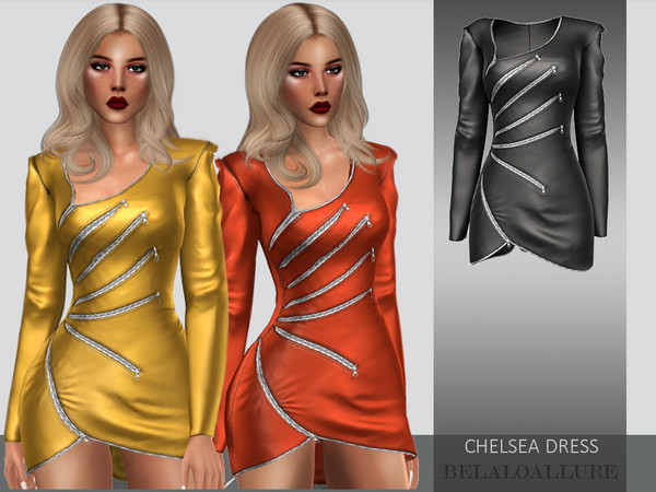 Sims 4 Belaloallure Chelsea mini zipper dress by belal1997 at TSR